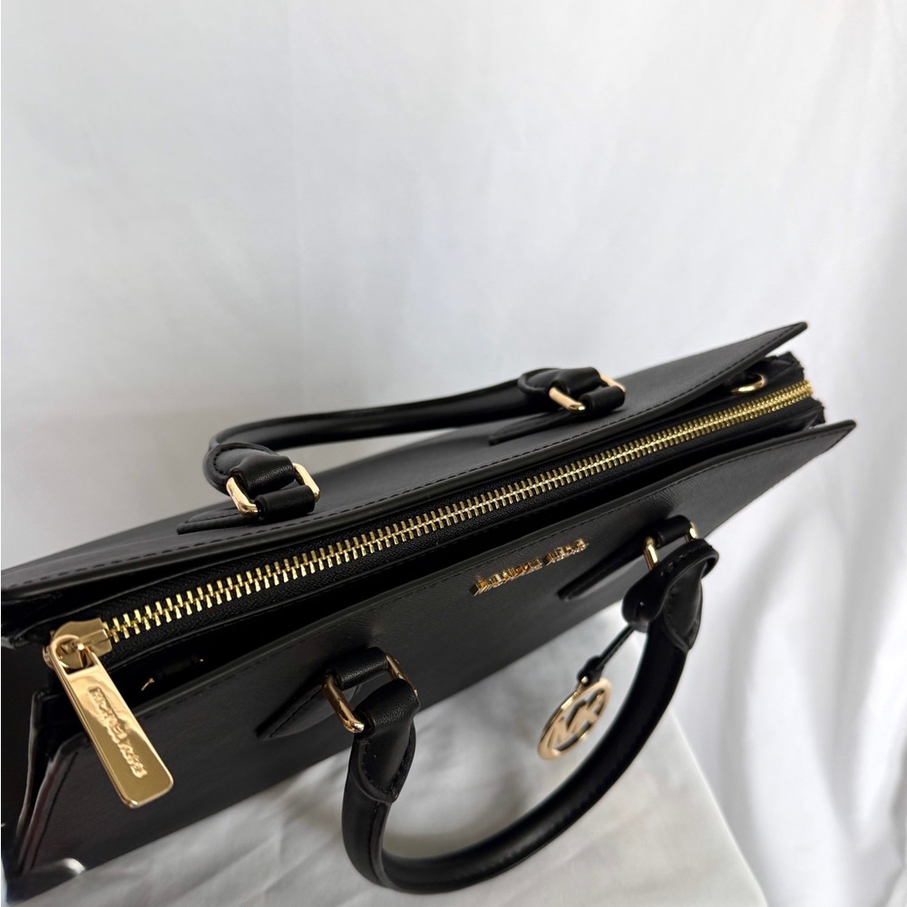 Michael Kors Black Saffiano Leather Satchel with Gold Accent Charm - Picture 6 of 7